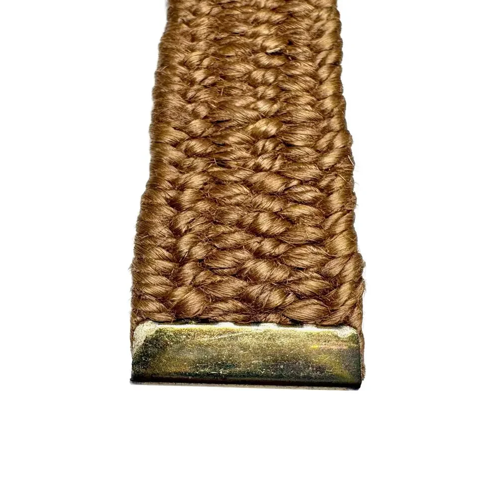 VTG Gutos Braided Rope Stretch Belt Brown West Germany Gold Buckle Woven S/M